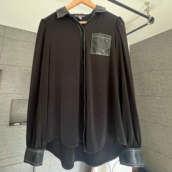 Karl Lagerfeld button up shirt with pleather collar and cuffs. Medium - Picture 2 of 12